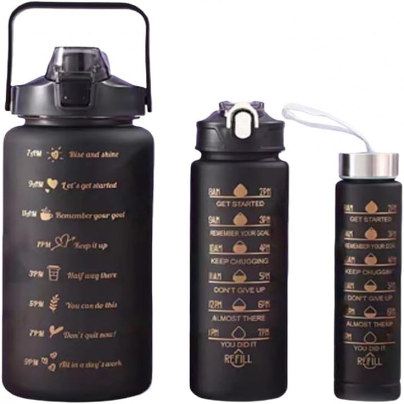 Water Bottles With Time Marker 3 In 1 Black Themed Motivational