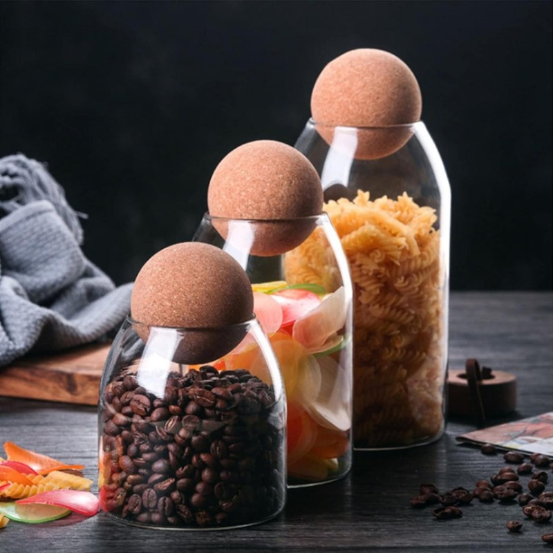(Pack Of 4) Cork Lead-Free Glass Jar With Lid Bottle Storage Airtight Canister