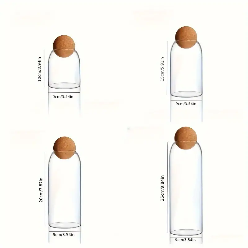 (Pack Of 4) Cork Lead-Free Glass Jar With Lid Bottle Storage Airtight Canister