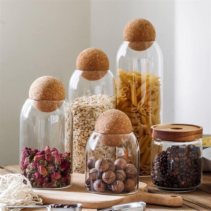 (Pack Of 4) Cork Lead-Free Glass Jar With Lid Bottle Storage Airtight Canister