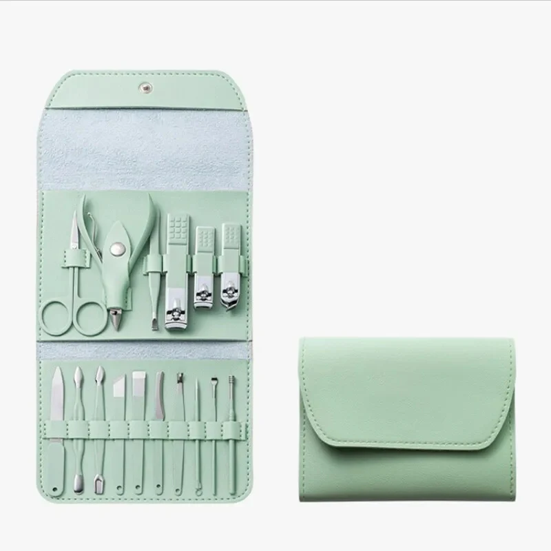 Professional Stainless Steel Nail Clipper Manicure Pedicure Set With Leather Case 16 PCS