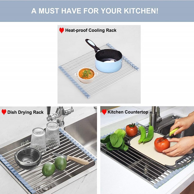 Roll Up Dish Drying Rack Sink Stainless Steel