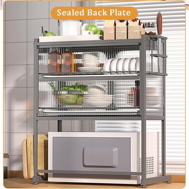 Microwave Stand With Storage Cabinets Dustproof Cupboards Dish Storage Racks Tableware Storage Racks