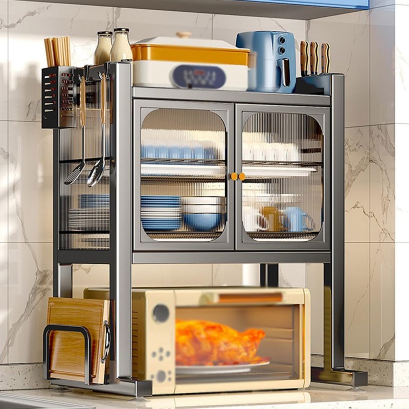 Microwave Stand With Storage Cabinets Dustproof Cupboards Dish Storage Racks Tableware Storage Racks