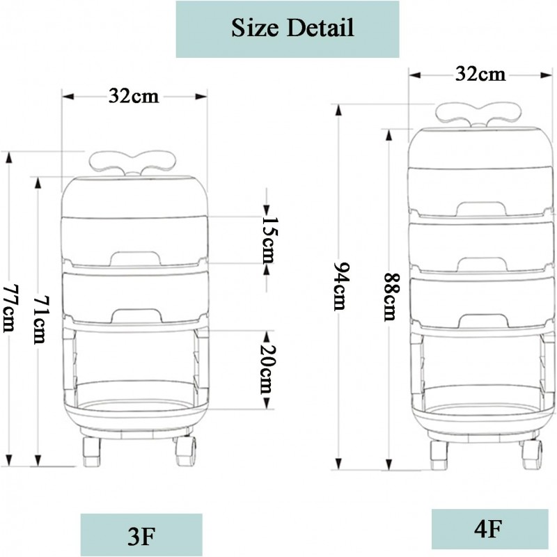 4 Layer Whale Cart Multi-Layer Bedside Mobile Snack Storage Rack, Waterproof Freestanding Storage Cabinet