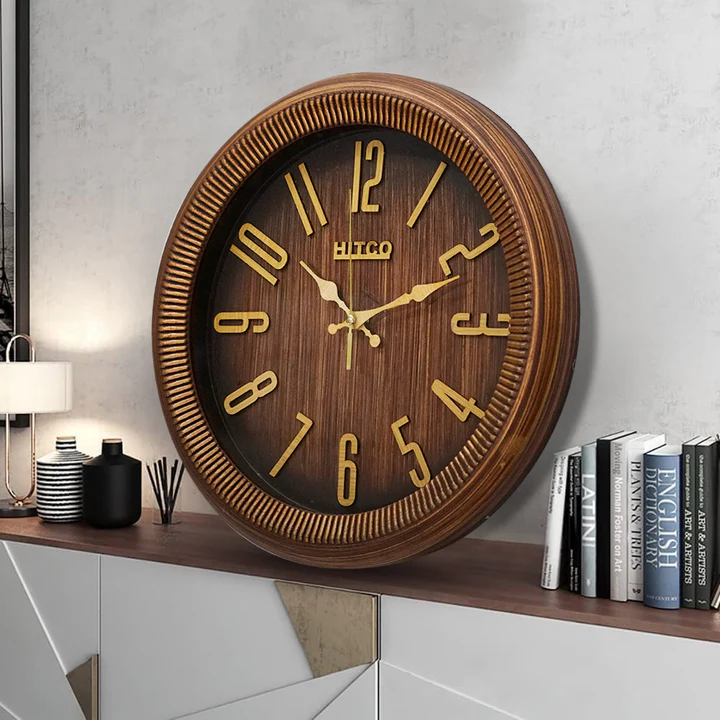 Round Wooden Brown Simple Home Wall Clock