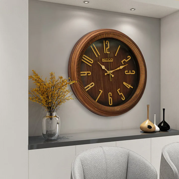 Round Wooden Brown Simple Home Wall Clock