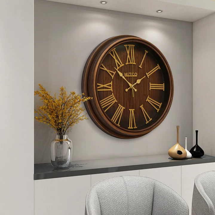 Wooden Brown Round For Home Wall Clock