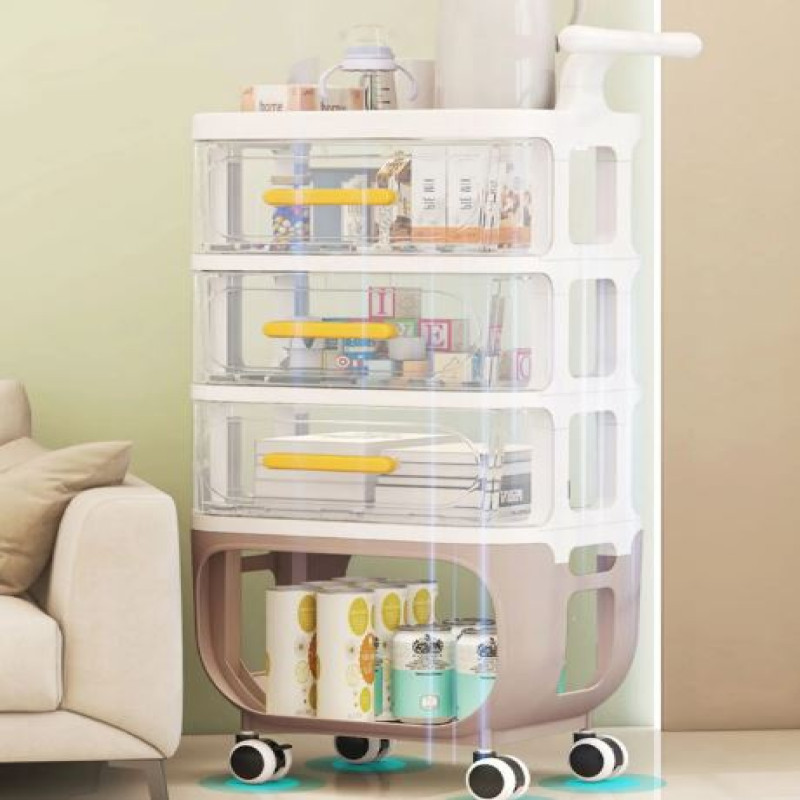 Waterproof 4 Layer Cart Bedside Mobile Snack Storage Rack Freestanding Storage Cabinet