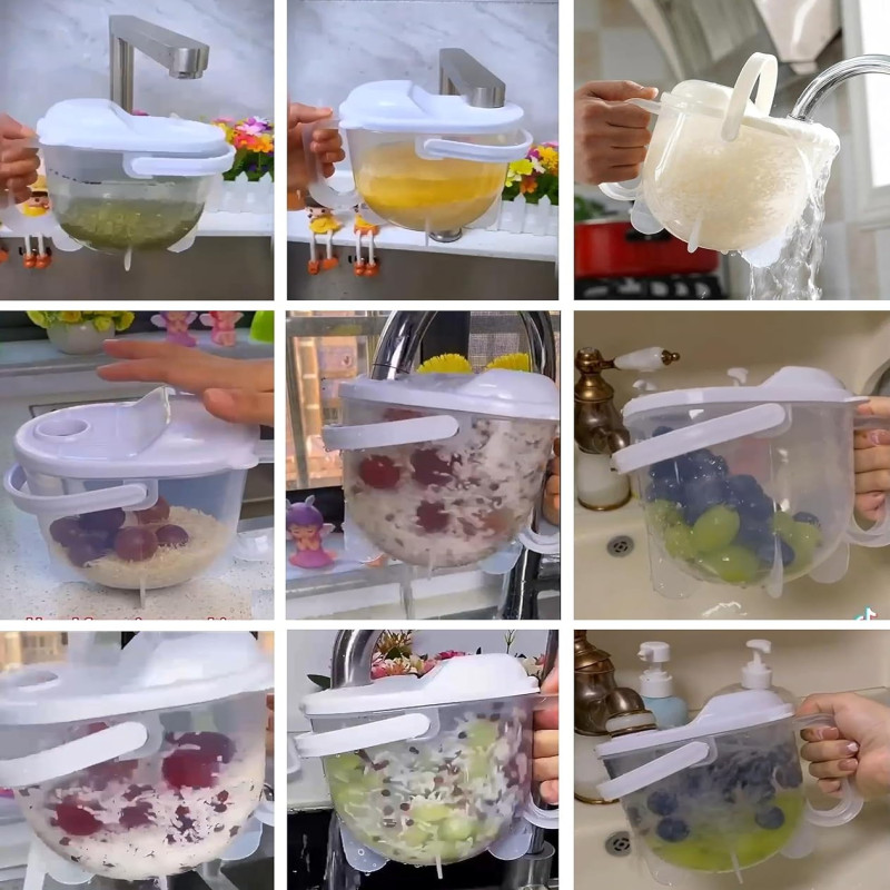 Manual Plastic Rice Cleaner Washing Bowl With Handle Rice Washer