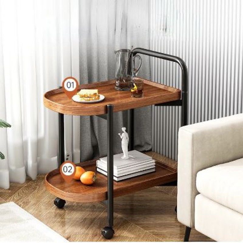 Movable 2-Tier With Wheel Coffee Table Side Table Tea