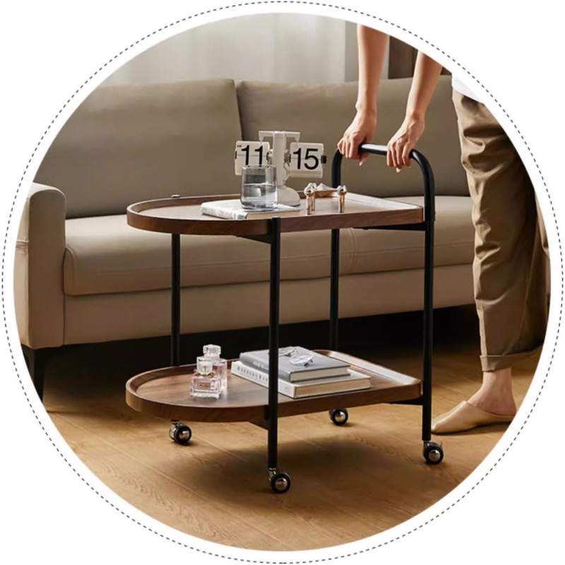 Movable 2-Tier With Wheel Coffee Table Side Table Tea