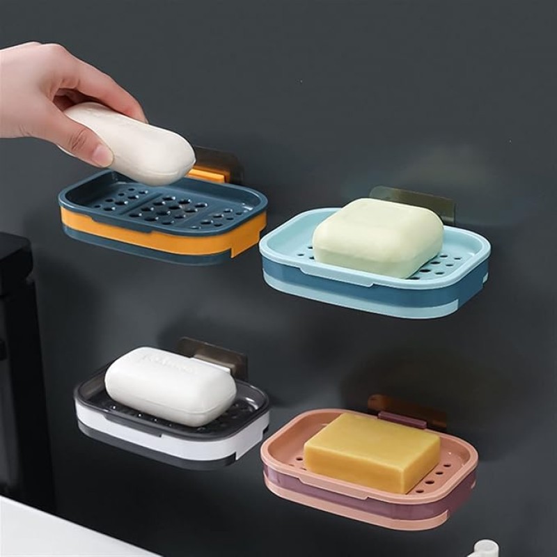 Bathroom Soap Dish Storage Basket Box Plastic Drain Holder Strong Wall Hanging Soap Box Punch-free Suction