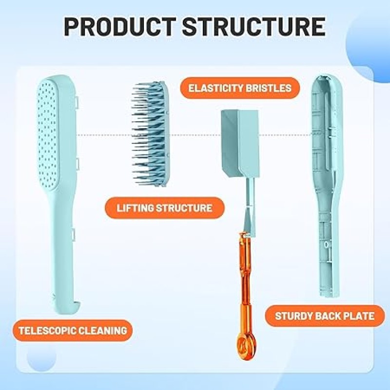 Self Cleaning Hair Brush, One-Click Cleaning Telescopic Hair Comb, Anti-Static Telescopic Hairbrush, Anti-Hair Entangled Automatic