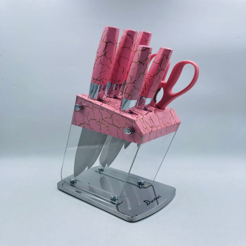 7 Pcs Stainless Steel Kitchen Knife Set with Acrylic Knife Block Holder