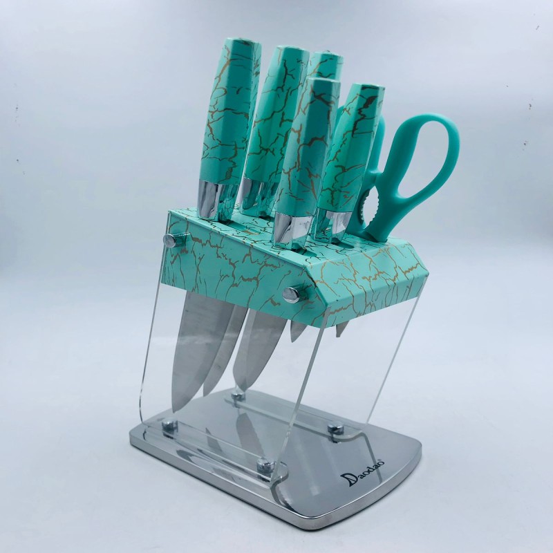 7 Pcs Stainless Steel Kitchen Knife Set with Acrylic Knife Block Holder