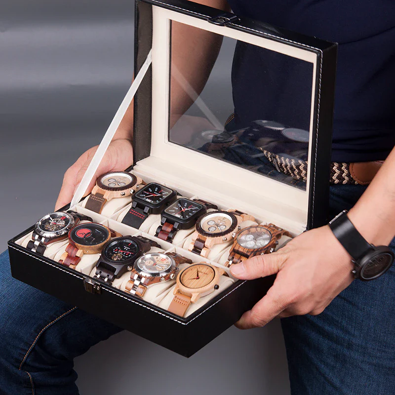 10 Grid Watch Organzier In Best Quality Leather Material.