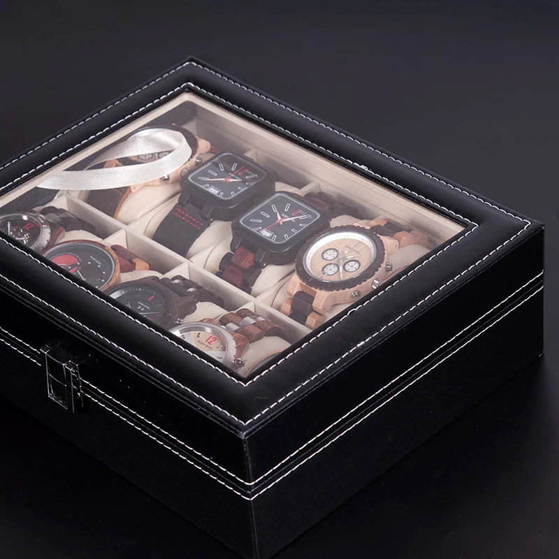 10 Grid Watch Organzier In Best Quality Leather Material.