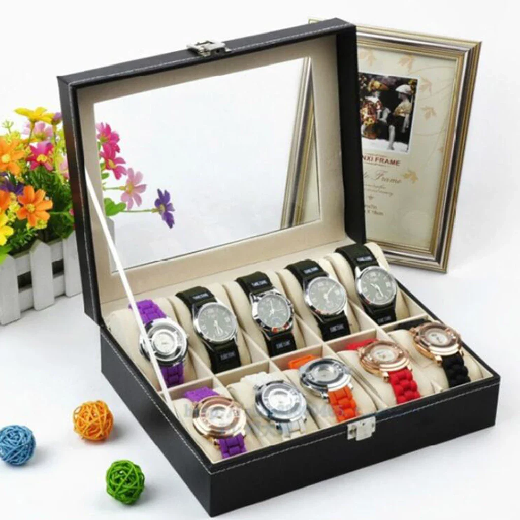 10 Grid Watch Organzier In Best Quality Leather Material.