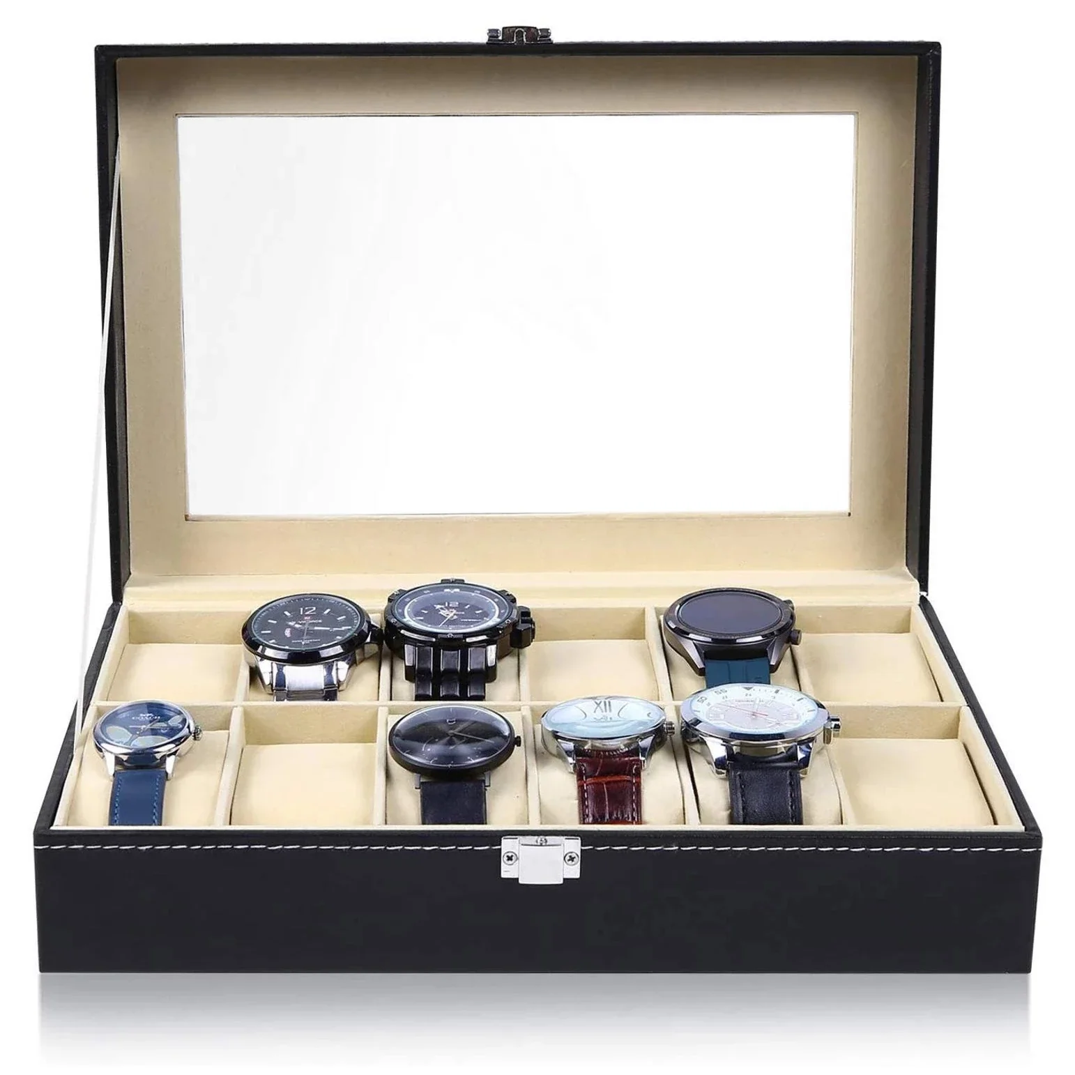 12 Grid Watch Organzier In Rectagular Shape In Best Quality Leather Material.