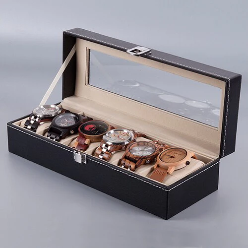 6 Grid Watch Organzier In Square Shape In Best Quality Leather Material.