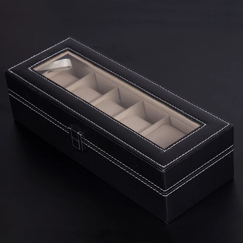 6 Grid Watch Organzier In Square Shape In Best Quality Leather Material.