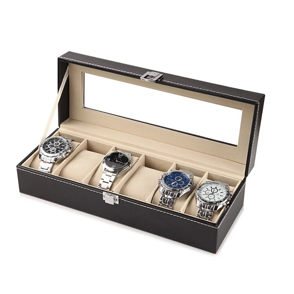 6 Grid Watch Organzier In Square Shape In Best Quality Leather Material.