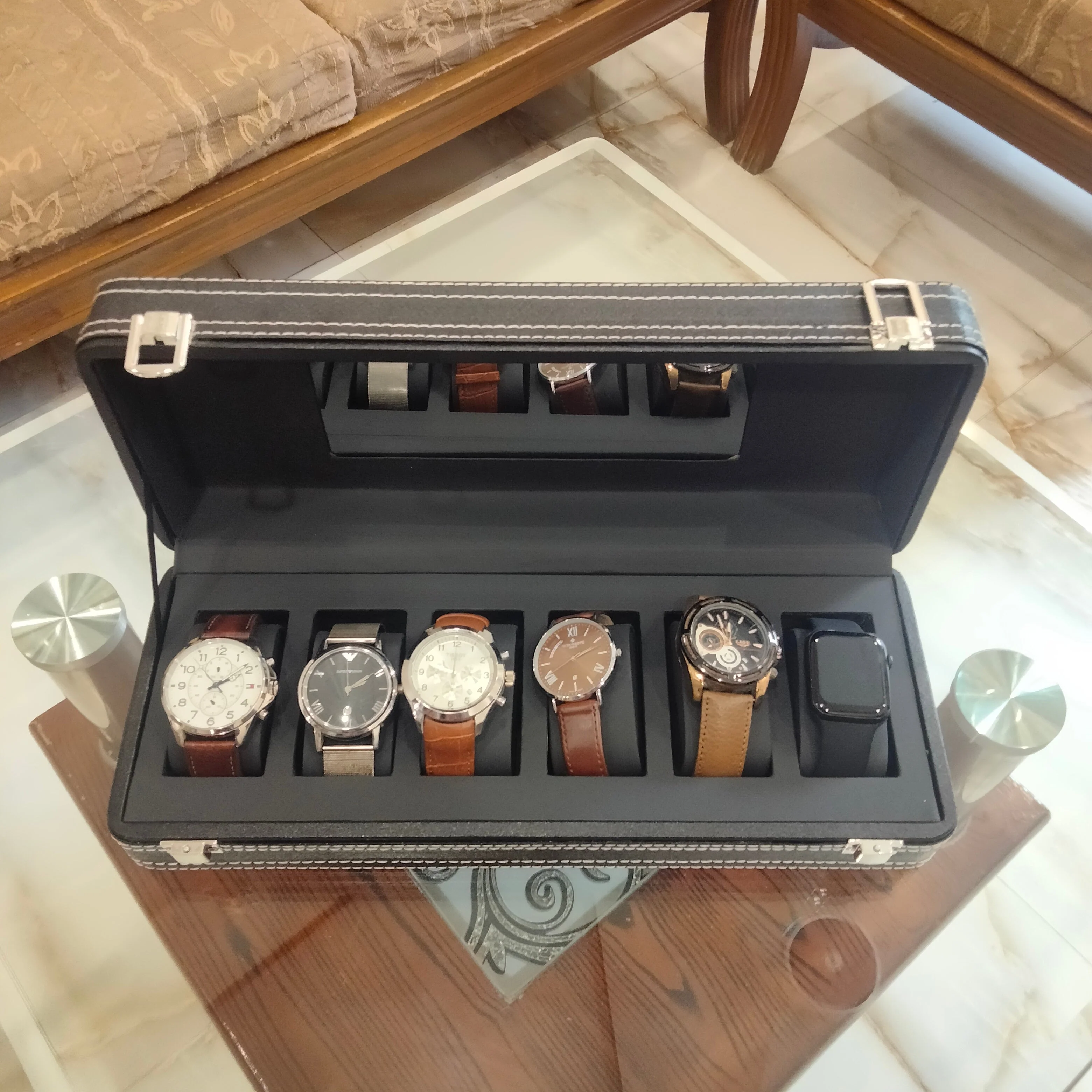 Premium Quality 6 Grid PU Leather Watch Display Box Or Watch Organizer