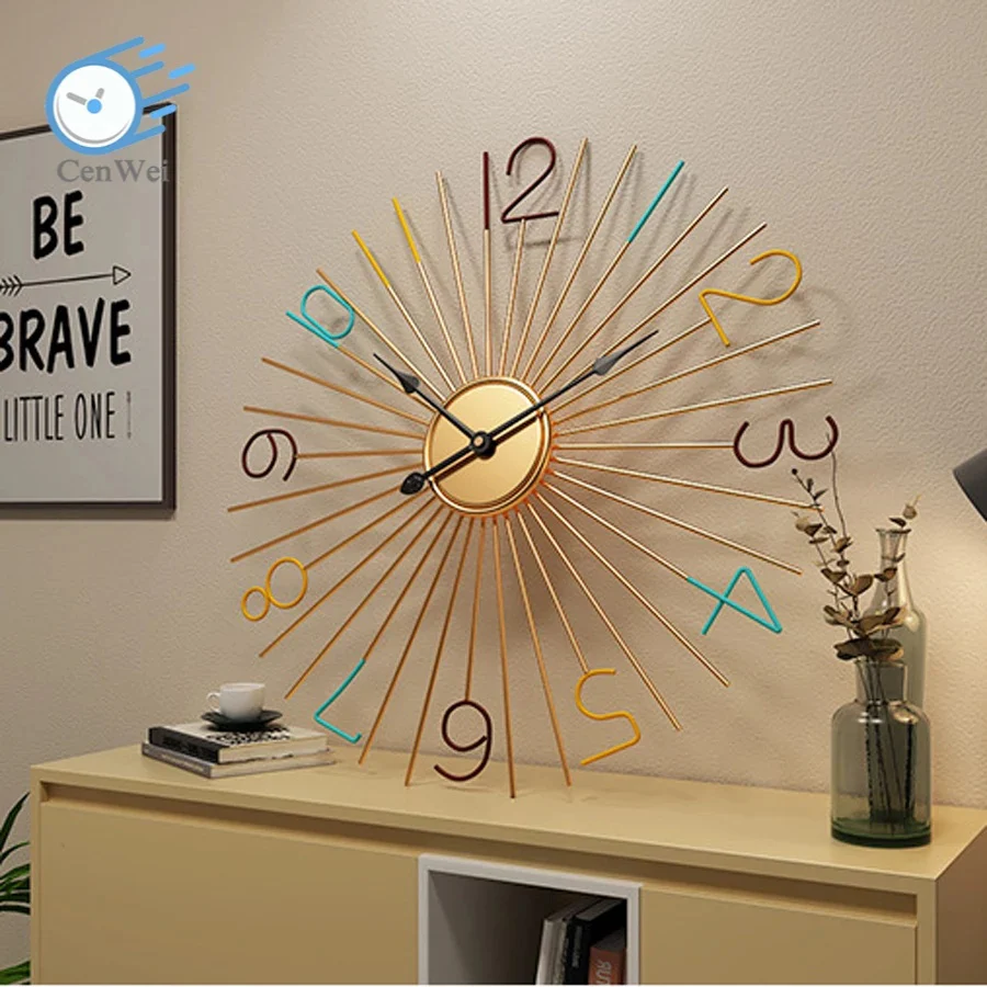 Imported Metallic Rod Golden And Colorful Digit Wall Clock
