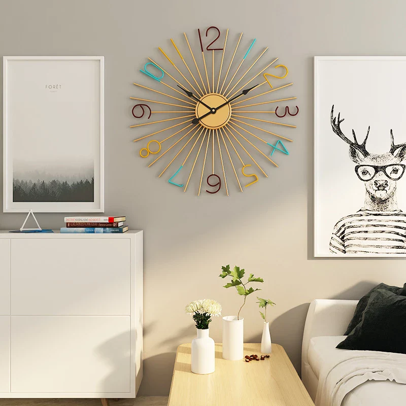 Imported Metallic Rod Golden And Colorful Digit Wall Clock