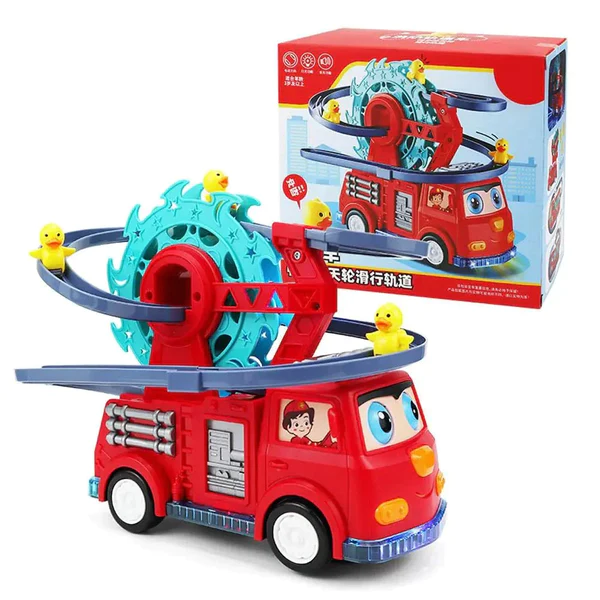 2 in 1 Fire Engine Duck Sliding Track Over Musical Truck Toy 