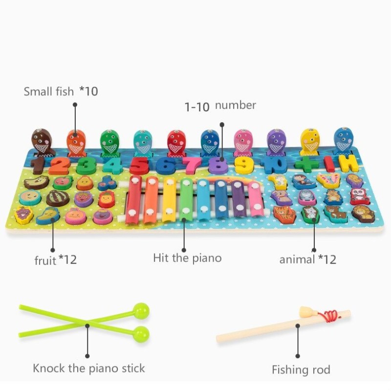 5 in 1 Wooden Puzzle Board with Xylophone