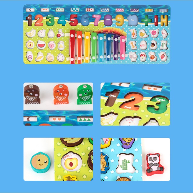 5 in 1 Wooden Puzzle Board with Xylophone