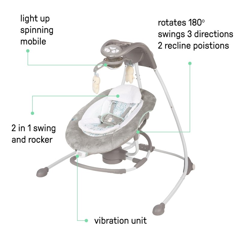 Ingenuity InLighten 2-in-1 Baby Swing & Rocker with Vibrations and Lights
