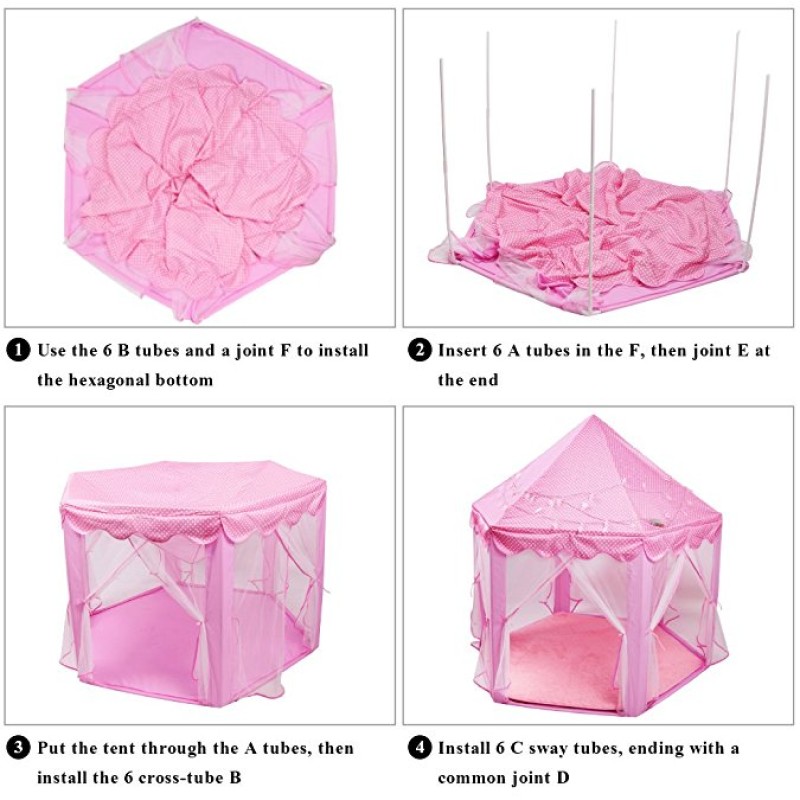 Princess Tent Girls Pink Large Playhouse With Lights for Indoor and Outdoor
