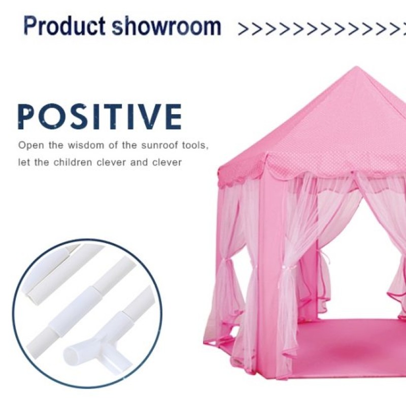 Princess Tent Girls Pink Large Playhouse With Lights for Indoor and Outdoor