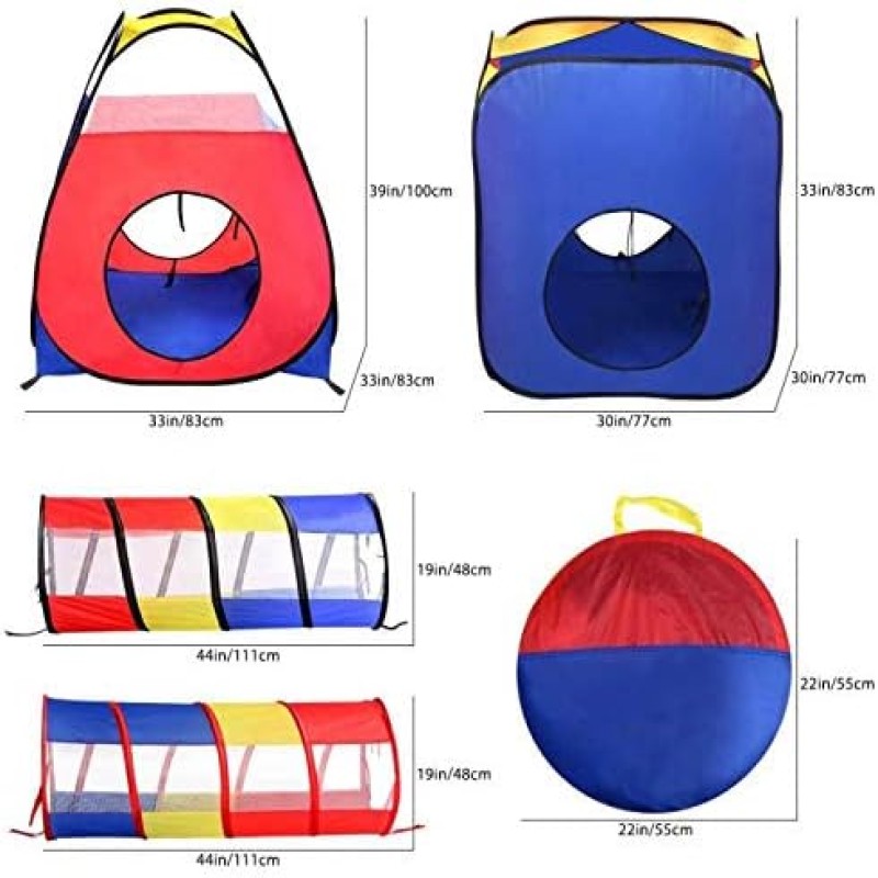 4in1 Kids Tunnel Tent House – Multicolor + Free 50 Balls