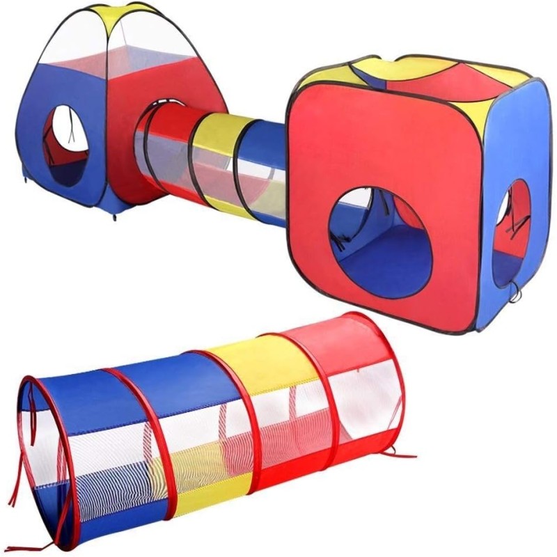 4in1 Kids Tunnel Tent House – Multicolor + Free 50 Balls
