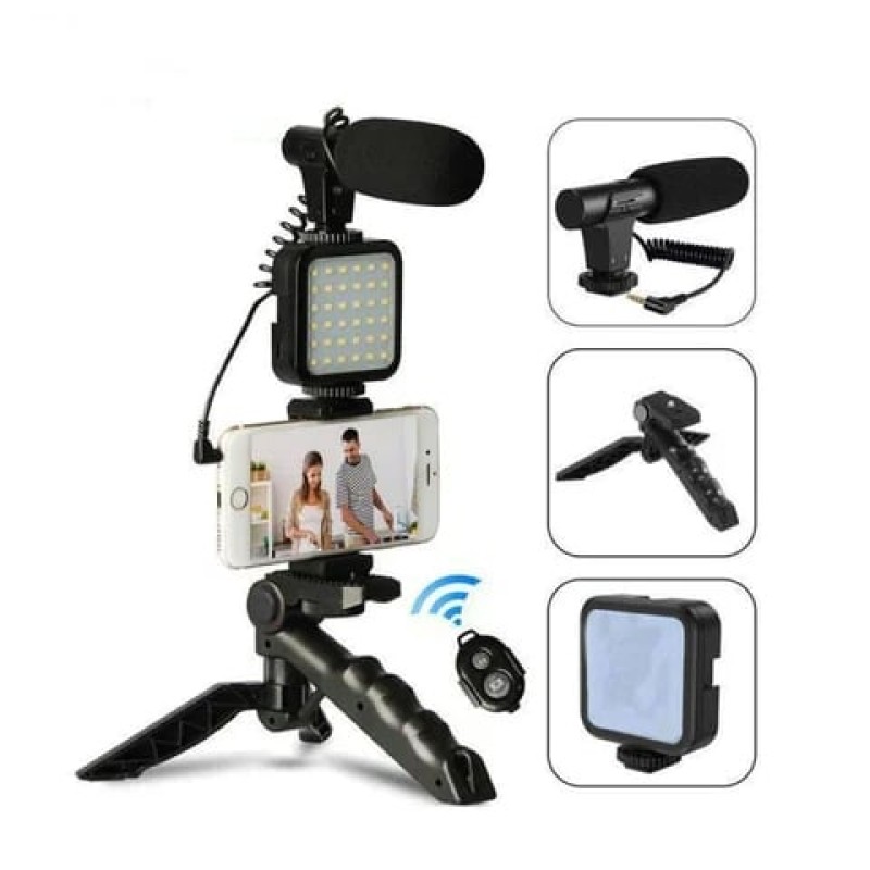 Professional video Microphone kit with Tripod Stand and LED Light