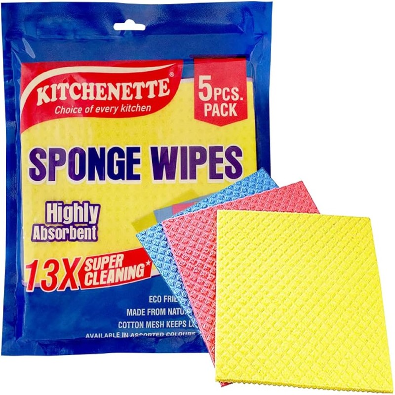 Pack of 5 Cellulose Sponge absorbent cleaning cloth