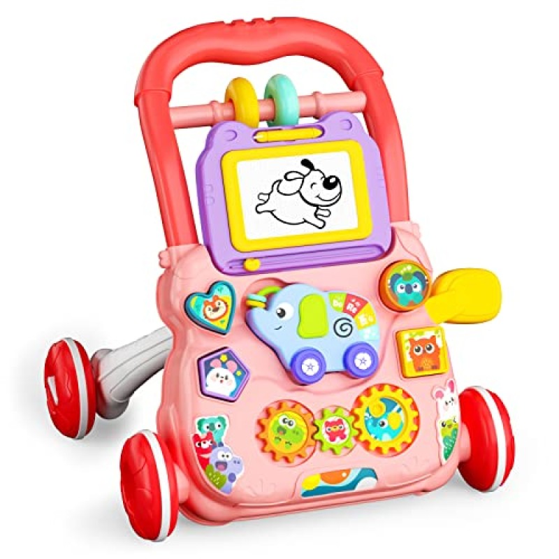Huanger Baby Walker With Drawing Board Dazzling Lights And Music – Pink