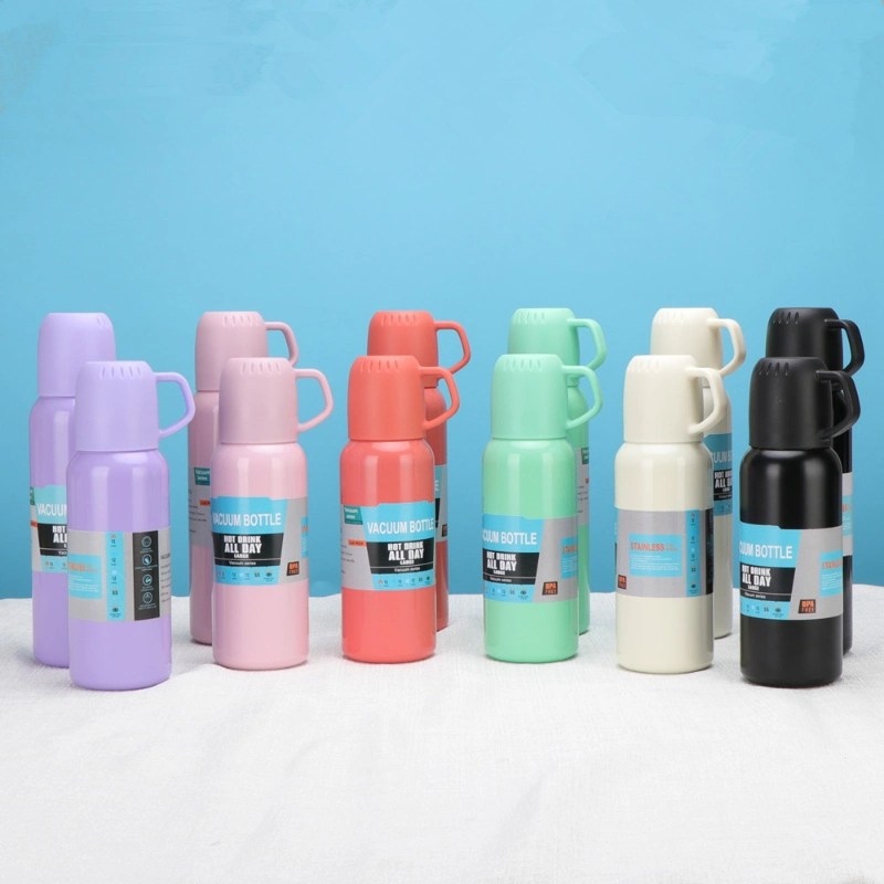 Stainless Steel Insulated Vacuum Flask Water Bottle Gift Set With 3 Cups