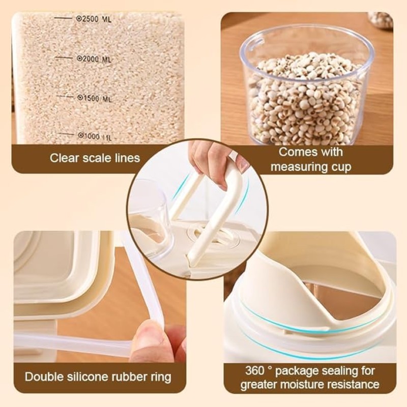 1.8L Airtight Food Storage Container with Measuring Cup – Grain, Rice & Cereal Dispenser