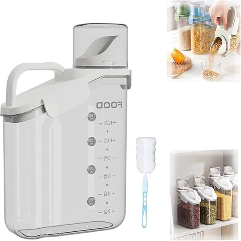 1.8L Airtight Food Storage Container with Measuring Cup – Grain, Rice & Cereal Dispenser
