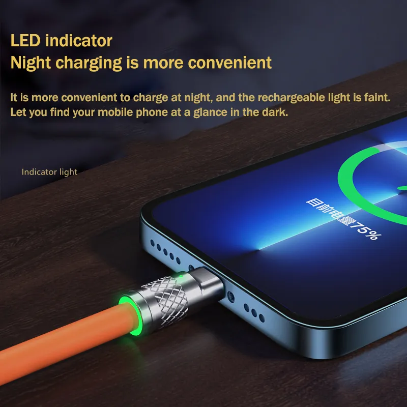 120W Super Fast Charge Liquid Silicone 3 IN 1 Cable Charger Data Line For Type-C iphone Android USB Data Line