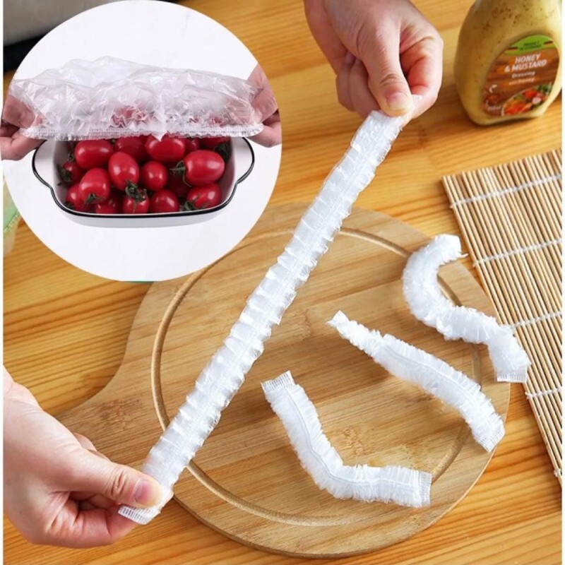 50 Reusable Stretchable Plastic Food Wraps, Elastic Edging