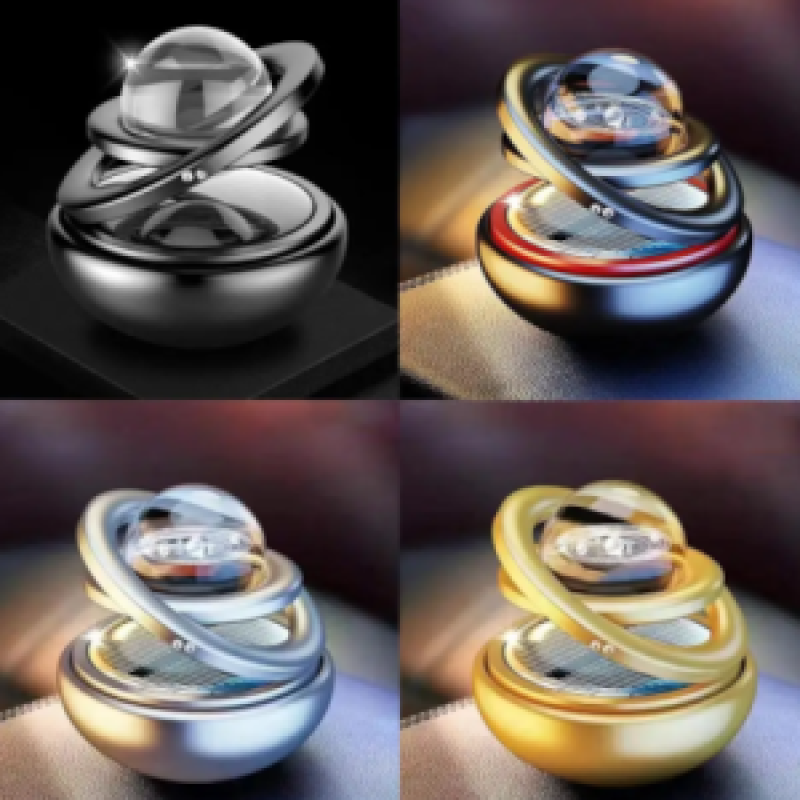 Solar Rotating Double-Ring Crystal Car Air Freshener
