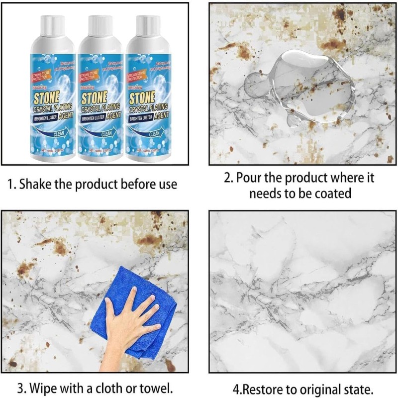 Stone Stain Remover Cleaner - Nano Crystal Plating Agent for Marble Polishing | Effective Kitchen, Patio, and Backyard Cleaner 100ML