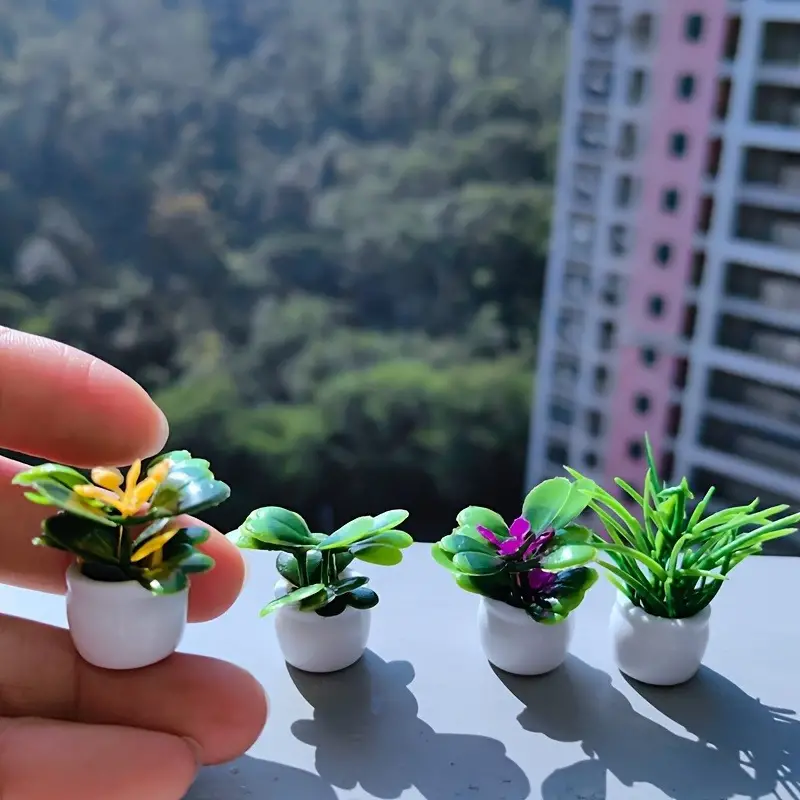4Pcs Miniature Artificial Potted Plants Set