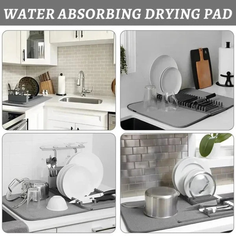 Dish Drying Mat Multipurpose Plates Rack, Microfibre Absorbent Mat Pot Lid Holder